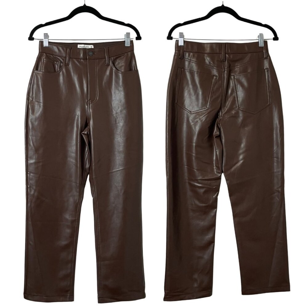 Abercrombie & Fitch Curve Love 28 6 Brown Vegan Leather Pants 90s Straight - Picture 2 of 11